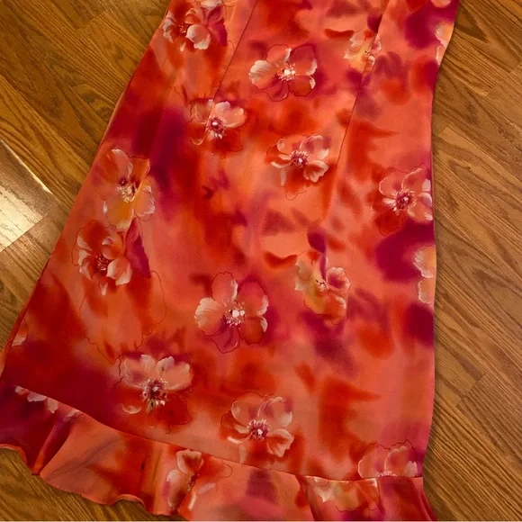 Reformation Vintage 90’s Y2K Floral Bright Barbie Pink Dress Chiffon Slip Dress